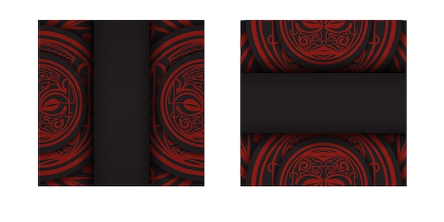 Szablon Wektor Dla Pocztówek Projekt Druku Czarne Kolory Z Wzorami Maoryskimi Masek. Przygotowanie Zaproszenia Z Miejscem Na Twój Tekst I Ozdoby.