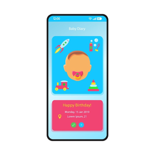 Szablon Wektor Interfejsu Smartfona Z Pamiętnikiem Dziecka