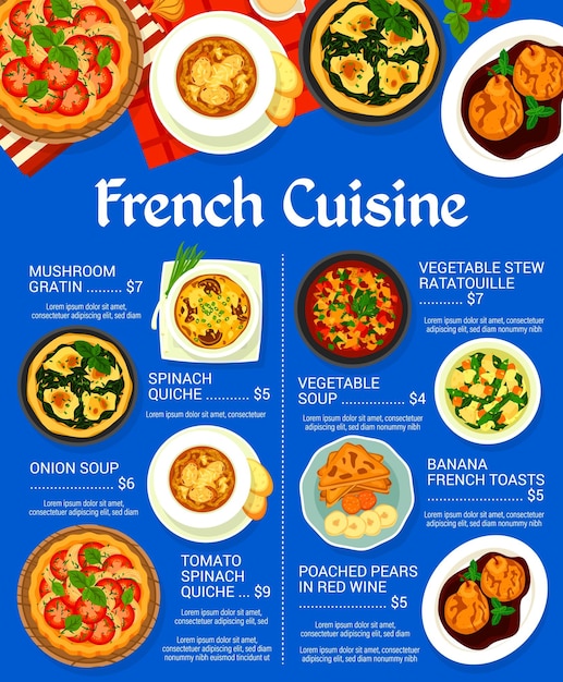 Szablon Wektor Menu Restauracji Kuchni Francuskiej