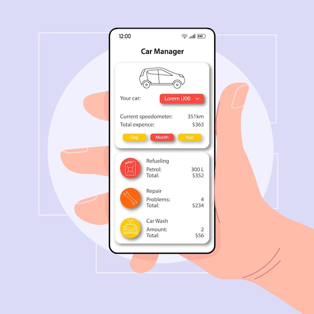 Szablon Wektora Interfejsu Smartfona Menedżera Samochodu