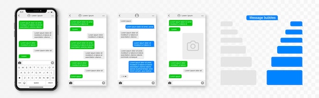 Szablon wiadomości smartphone. Dymki wiadomości czatują na smartfonie.