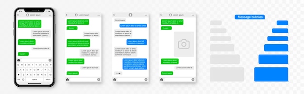 Plik wektorowy szablon wiadomości smartphone. dymki wiadomości czatują na smartfonie.
