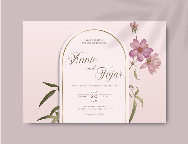 Plik wektorowy szablon wizytówki ślubnej z akwarelowym kwiatowym wektorem premium