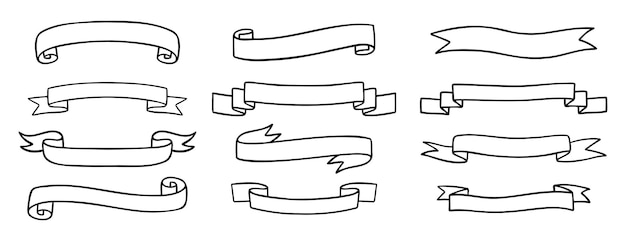 szablon wstążek dla tekstu doodle ręcznie narysowany zestaw ikon szkic średniowiecznych wstążek szablon linia klipart zbiór symboli