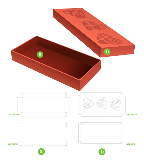 Plik wektorowy szablon wycinany w pudełku z sercem i makieta 3d