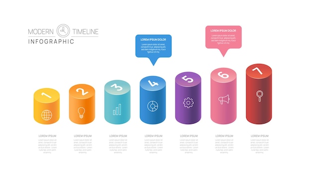 Plik wektorowy szablon wykresu chronologicznego infograficznego dla biznesu 7 etapów nowoczesna mapa drogowa z wektorem tematów okrągłych