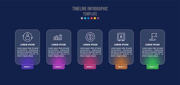 Szablon Wykresu Czasowego Biznesu Infografika 5 Kroków Efekt Morfizmu Szkła Wektor
