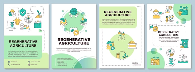 Plik wektorowy szablon zielonej broszury o rolnictwie regeneracyjnym zapisz ekologię projekt ulotki z liniowymi ikonami 4 układy wektorowe do prezentacji raportów rocznych arialbold myriad proregular używane czcionki