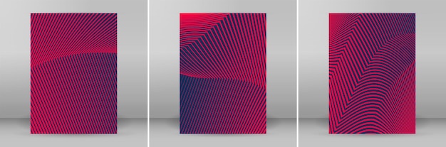 Szablony biznesowe do uniwersalnych slajdów prezentacji Łatwe do edycji układy wektorowe EPS 10 Zestaw 3 pionowych ulotek broszurowych Format A4 Raport roczny makieta kolory graficzne czerwony różowy fioletowy