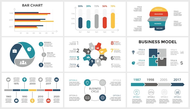 Szablony infografiki biznesowej pakują zestaw narzędzi do prezentacji slajdów