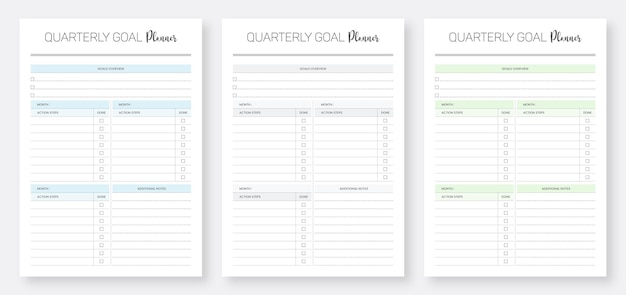 Szablony Kwartalnego Planowania Celów Zestaw I Minimalistyczny Projekt Szablonu Planowania Celów