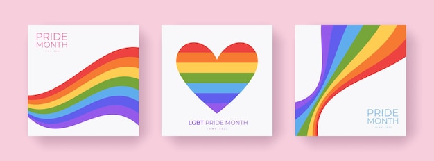 Szablony okładek LGBT Pride Month z tęczowymi kształtami Ilustracja wektorowa
