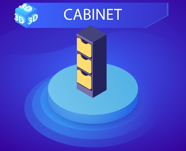 Szafka izometryczna ikona projektu Wektor ilustracja sieci web 3d kolorowa koncepcja