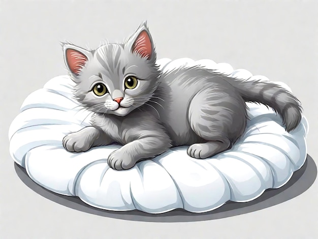 Plik wektorowy szary kotek leżący na łóżku na białym tle ai_generated