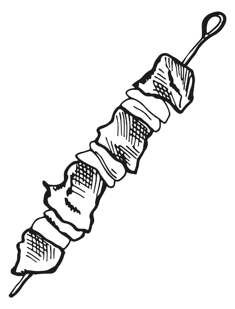 Plik wektorowy szaszłyk mięsny grawerowanie grillowanej wieprzowiny lub wołowiny