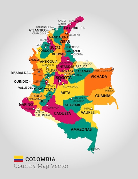 Plik wektorowy szczegółowa mapa kolumbii ilustracji wektorowych