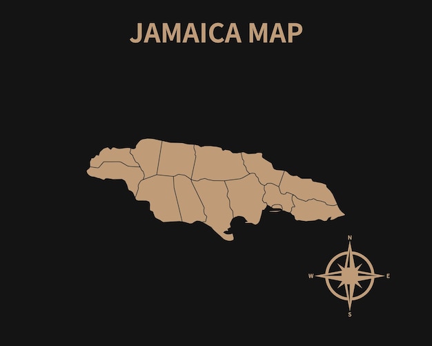 Szczegółowa Stara Mapa Jamajki Z Kompasem I Granicą Regionu Na Białym Tle Na Ciemnym Tle