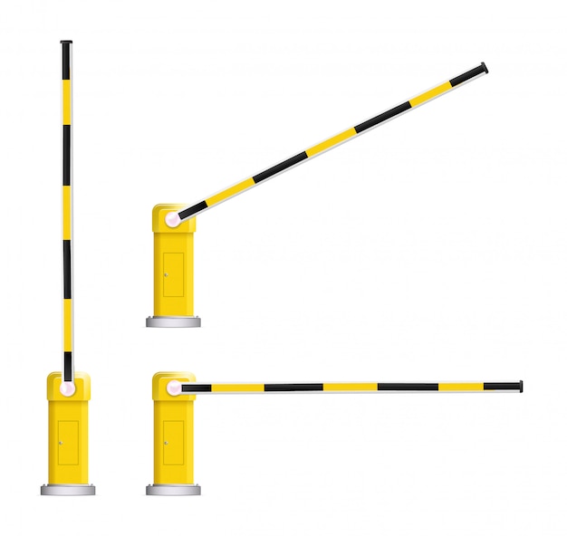 Plik wektorowy szczegółowe bariery samochodu czarno -żółte paski ze znakiem stop.
