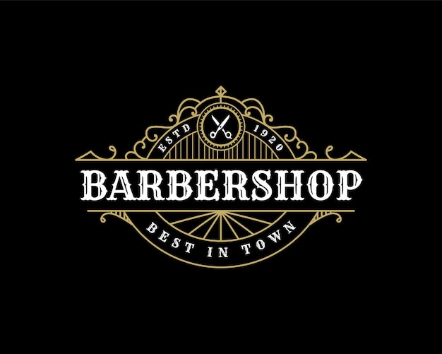 Plik wektorowy szczegółowe logo barbershop w stylu vintage luksusowe ozdobne logo dla salonu tatuażu salon fryzjerski fryzjerski