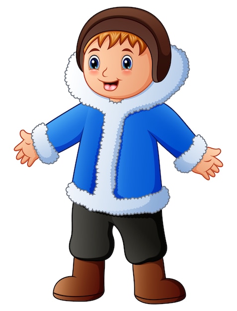 Plik wektorowy szczęśliwa chłopiec w błękitnych zim ubraniach