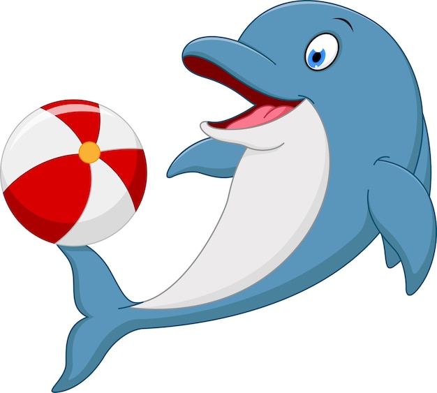 Szczęśliwa delfin kreskówka bawić się piłkę