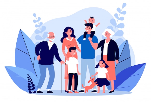 Szczęśliwa duża rodzina stoi wpólnie ilustrację