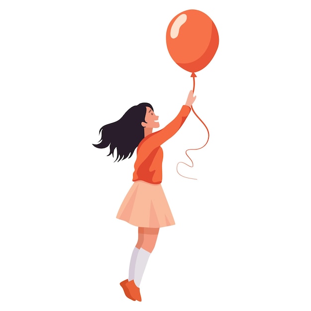 Szczęśliwa dziewczyna trzyma balon Płaska ilustracja na białym tle