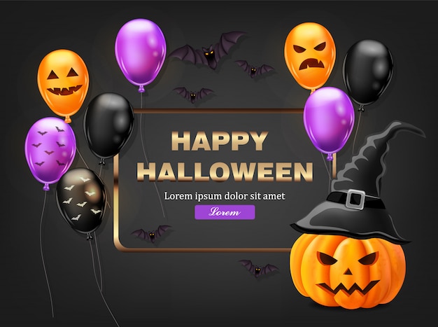 Szczęśliwa Halloween Karta Z Kolorowymi Balonami