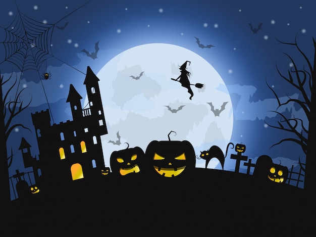 Plik wektorowy szczęśliwa halloweenowa noc, horroru pojęcia ilustracja