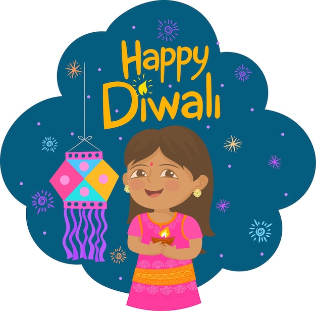 Szczęśliwa Ilustracja Hinduistyczna Diwali Z Fajerwerkami Na Tle Festiwalu światła W Indiach