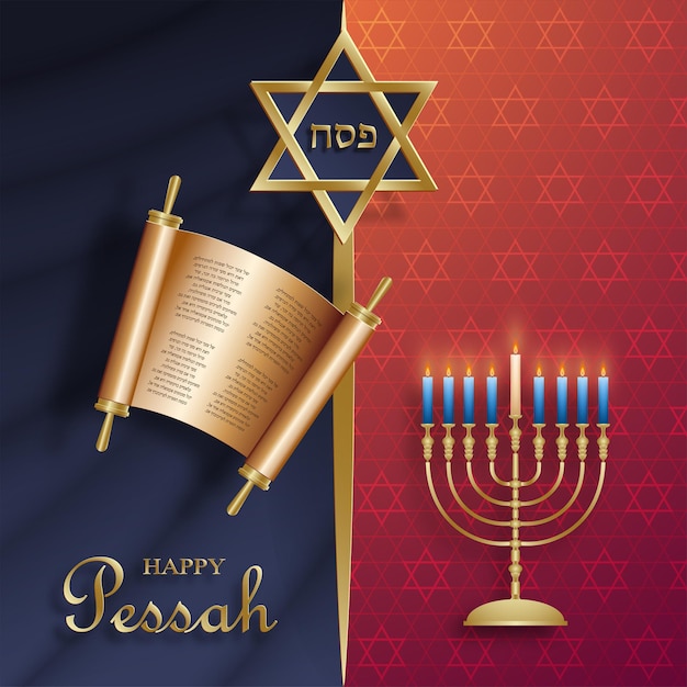 Szczęśliwa Karta Paschy, święto Pessah Z ładnymi I Kreatywnymi żydowskimi Symbolami I Złotym Stylem Cięcia Papieru Na Kolorowym Tle Na żydowskie święto Pesach (tłumaczenie: Szczęśliwa Pascha)