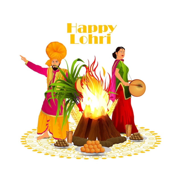 Plik wektorowy szczęśliwa karta z pozdrowieniami festiwalu lohri sikh i tło