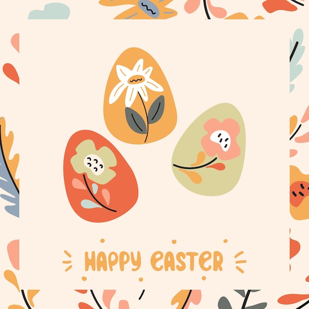 Plik wektorowy szczęśliwa kartka wielkanocna plakat okładka kwiatowych jaj i kwiatowy ramka
