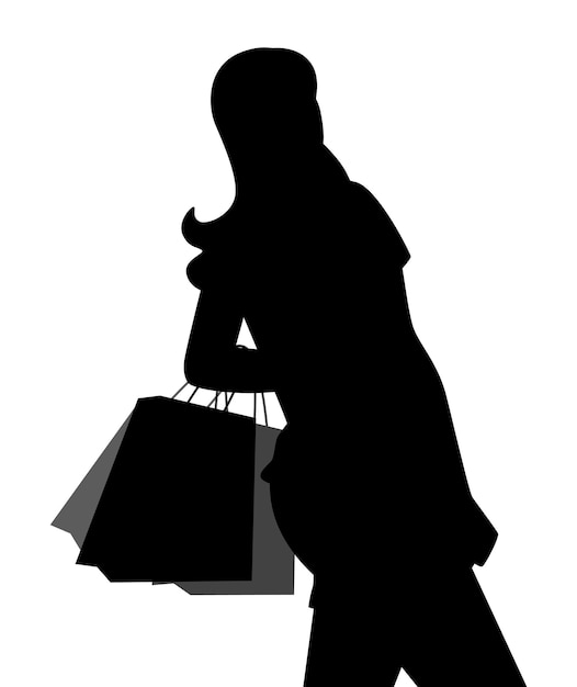 Szczęśliwa Kobieta Z Torbą Na Zakupy W Nowoczesnej Sylwetce Vector