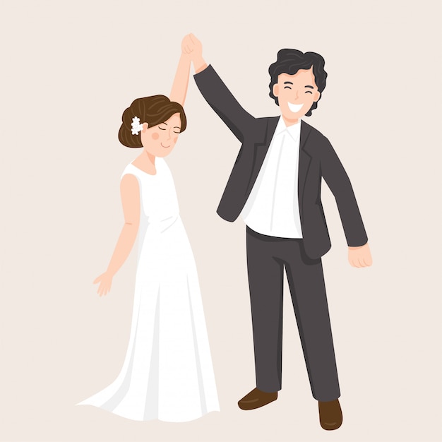 Szczęśliwa Młoda Para W ślubnej Sukni Ilustraci