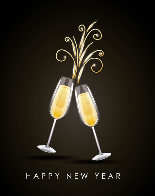 Szczęśliwa Nowy Rok Para Szampańskiego Szkła Otuchy Pije świętowanie