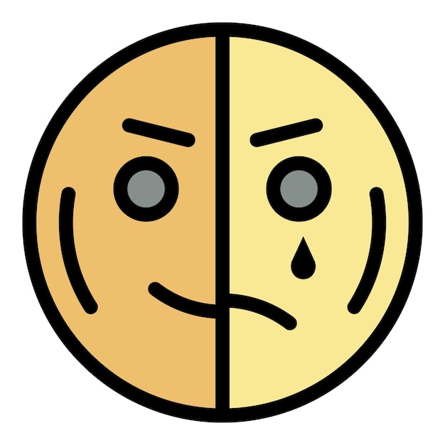 Plik wektorowy szczęśliwa pół smutna ikona emoji kontur szczęśliwy pół smutny wektorowy ikona kolor płaski odizolowany