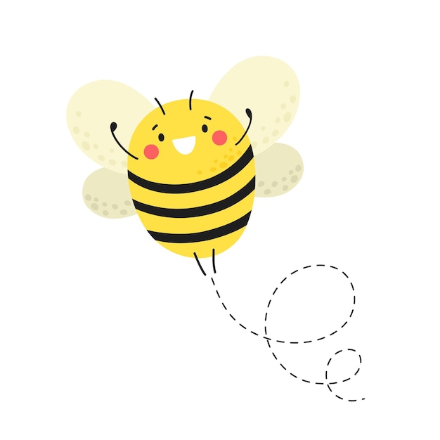 Szczęśliwa Pszczoła W Locie Stylu Cartoon Ilustracji Wektorowych