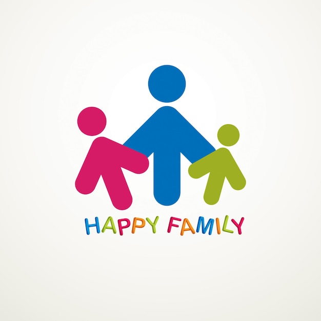 Szczęśliwa Rodzina Proste Wektor Logo Lub Ikona Stworzona Za Pomocą Znaków Geometrycznych Ludzi. Czuły I Opiekuńczy Związek Ojca, Matki I Dziecka.