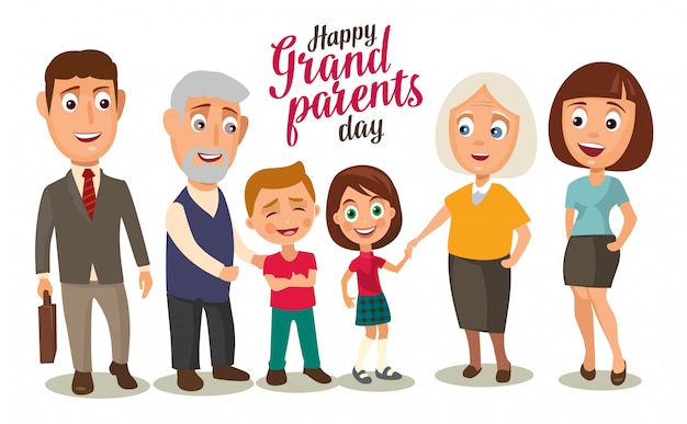 Plik wektorowy szczęśliwa rodzina. rodzice, dziadkowie i dzieci.