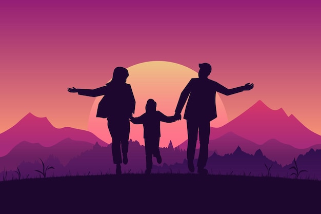 Szczęśliwa rodzina spacerująca po parku i ciesząca się piękną przyrodą