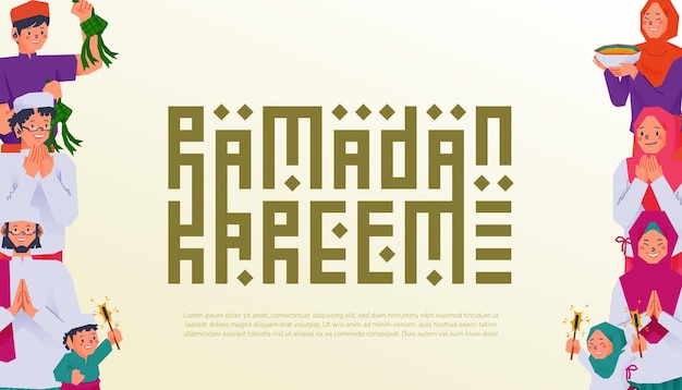 Szczęśliwa Rodzina świętuje Ramadan święty Miesiąc Muzułmański Ilustracja Projekt Płaski