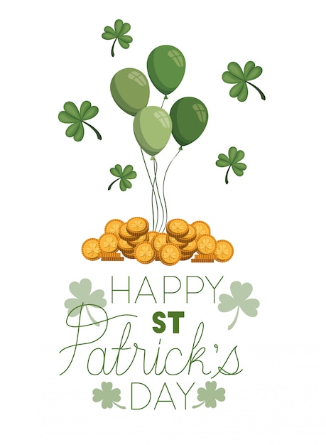 Szczęśliwa St Patrick `s Dnia Etykietka Z Monet Ikonami