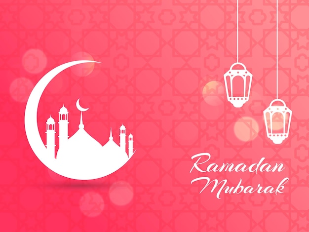 Szczęśliwa Tradycyjna Muzułmańska Elegancka Ilustracja Festiwalu Ramadan Kareem Z Płaskimi Lampami