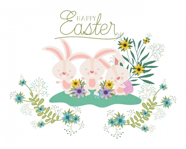 Szczęśliwa Wielkanocna Etykieta Ikoną Jajko I Kwiaty