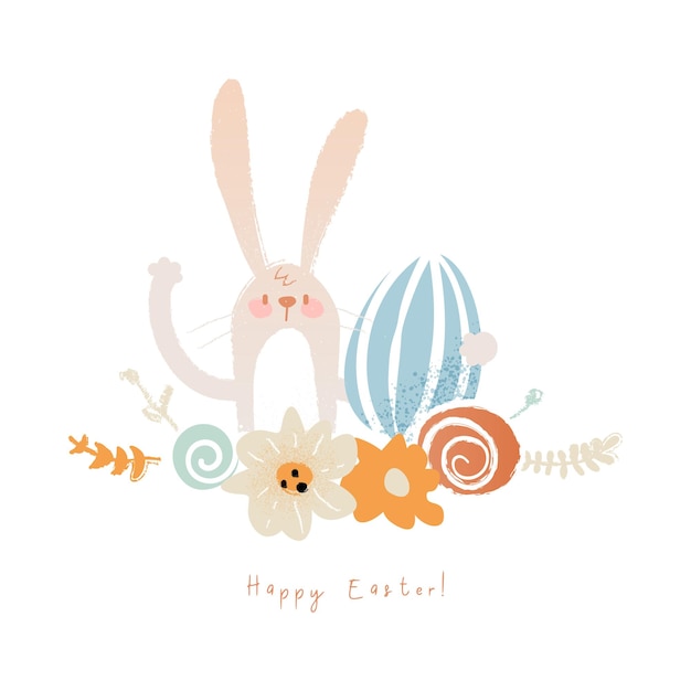 Plik wektorowy szczęśliwa wielkanocna śliczna króliczka ilustracja ręcznie rysowane śmieszna karta z królikiem w stylu kreskówki