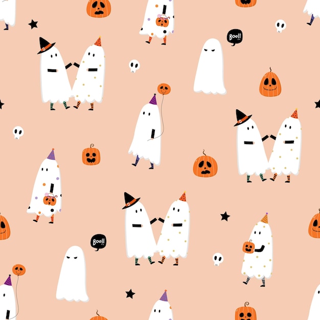 Szczęśliwa wizytówka na imprezę halloween z uroczym duchem i modnym kapeluszem.