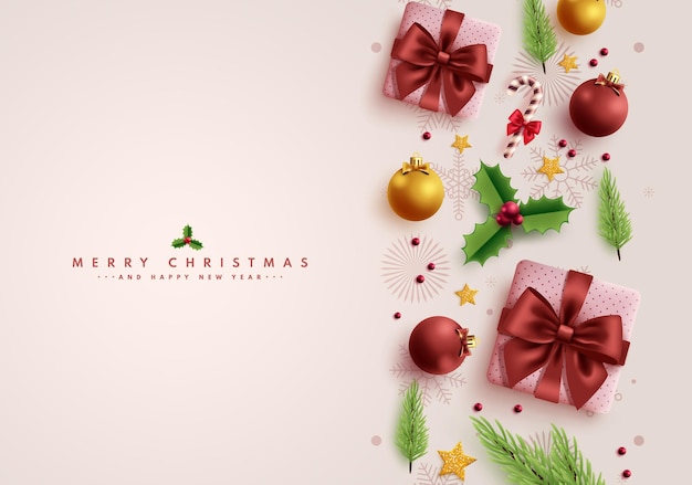 Szczęśliwe Boże Narodzenie pozdrowienia wektorowy projekt Boże Narodzenie i szczęśliwy Nowy Rok pozdrowienia tekst z xmas piłki