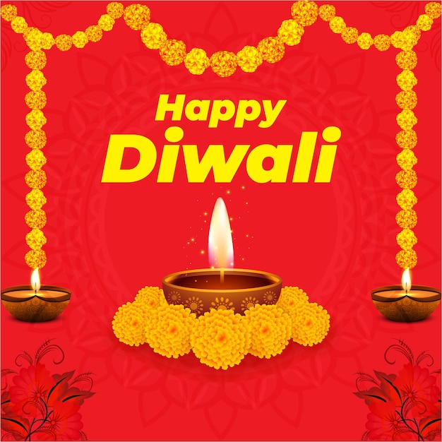 Szczęśliwe Diwali tło z dekoracyjnym tłem kwiatowym