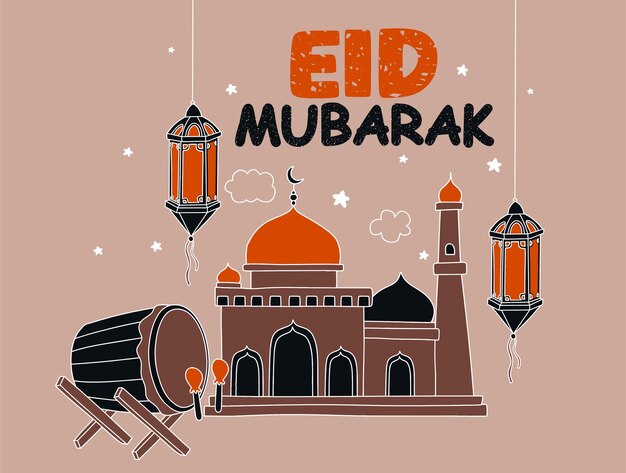 Szczęśliwe Eid Z Tłem Meczetu I Latarni